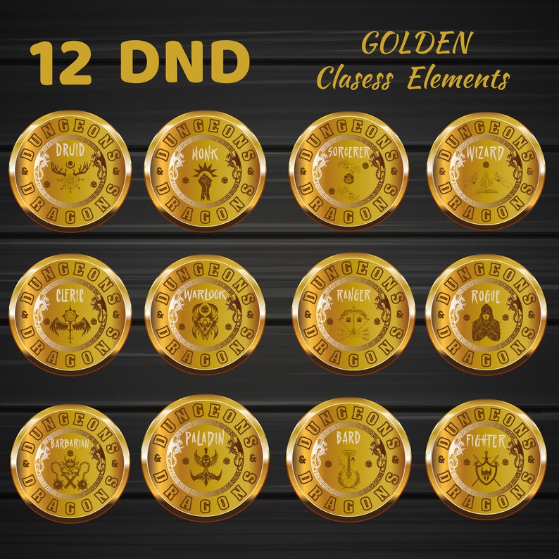 Dnd Ranger Class Tokens 12 Golden Dungeons & Dragons Bundle Class Elements, Dnd20 Png, Dungeon ...