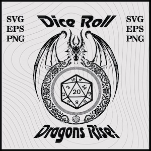 Lancio di dadi Dragons Rise Black and White Svg, DND20, Drago Svg, Dungeons Dragons Svg, Dungeon Master svg, Dungeons Dragons Png, Dadi Dnd20