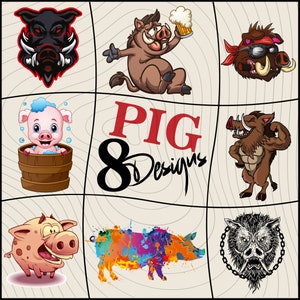 8 Pig Svg Bundle, Pig Svg, Farm Animal Svg, Show Pig Svg, Pig Clipart, Cute Pig Svg, Baby Pig Svg, Pig Face Svg, Pig Vector Eps-Svg-Png-Pdf