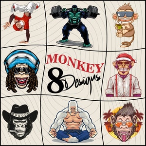 8 Monkey Svg Bundle, Monkey Svg, Monkey Png Bundle, Monkey Clipart, Monkey Cut Files For Cricut, Monkey Png - Eps - Svg - Png - Pdf