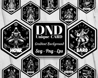 DnD Class Hexagon Icons Bundle, Svg Character Token Svg, Fantasy Gaming Vector Art, Tabletop Gamer Gift, Trendy PNG, Digital Download