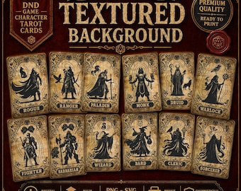 12 DnD Character Class Tarot Cards with Parchment Background | 12 Fantasy Character Class Designs | Vintage RPG Card Art | RPG Class Clipart