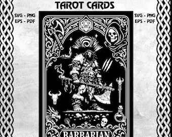 Barbarian Dnd Svg, Barbarian Class DnD Tarot Card, Savage Warrior Fantasy Clipart for Cricut, RPG Art Print Cut File for Dungeon Masters Dnd