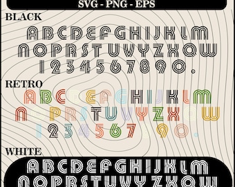 Retro Stripe Alphabet Svg | 3 Color Layered Font A-Z Numbers 0-9 | Vintage Bold Display Letters Clipart for Cricut | Retro Svg Alphabet