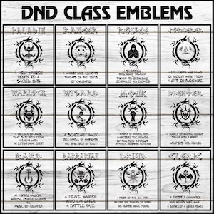 12 emblèmes fantastiques de la classe du MDN, impression d'art numérique emblèmes de la classe du MDN, Dungeon Master svg, Svg donjons et dragons, Dnd Png, Dnd 20 dés