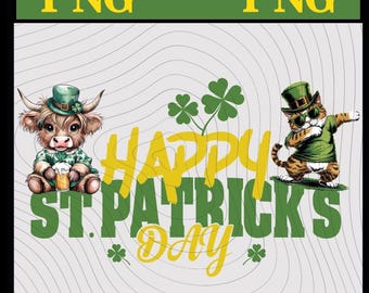 St Patrick's Day Png, Funny St Patrick's Sublimation, Irish Cow and Cat Clipart, Beer Mug Shamrock Print, Irish Lucky Clipart, St Patrick's