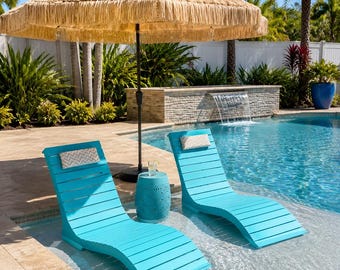 Pool Lounge Chairs Set of 2 with Headrests | In-Pool Chaise Loungers for Baja Shelf, Patio & Pool Deck