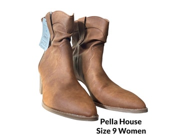 Slouch Time Tru Western Boots und Damengröße Ankle NEU Brown Heel Cognac