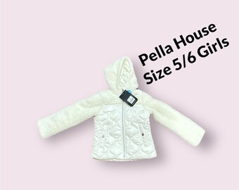 Swiss Alps Girls Hooded Quilted Fleece Jacket Size 5-6 Full Zip Vanilla Pockets