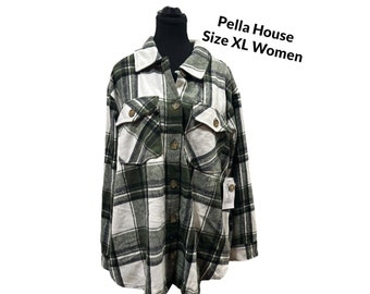 Time and Tru Women's Plaid Button Down Shacket, Sizes XL