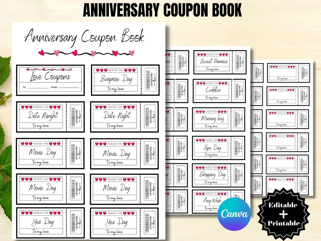Love Coupon Book Printable Editable Love Coupons Couple Coupons ...