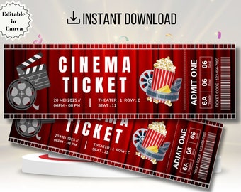 Movie Night Ticket,Movie Ticket,Movie Invitation,Surprise Movie Night,Ticket Template,Editable Ticket,Gift Ticket,Date Night Movie