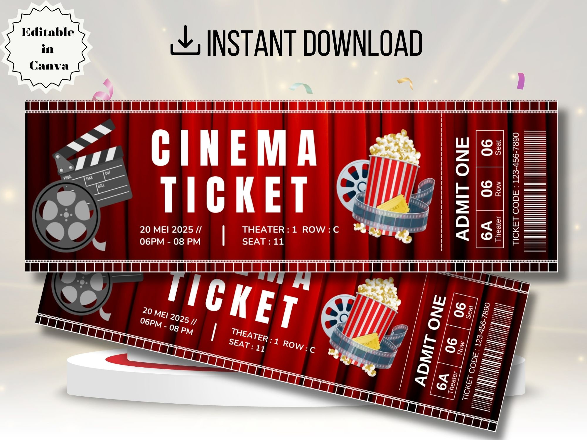Movie Night Ticket,Movie Ticket,Movie Invitation,Surprise Movie Night,Ticket Template,Editable Ticket,Gift Ticket,Date Night Movie