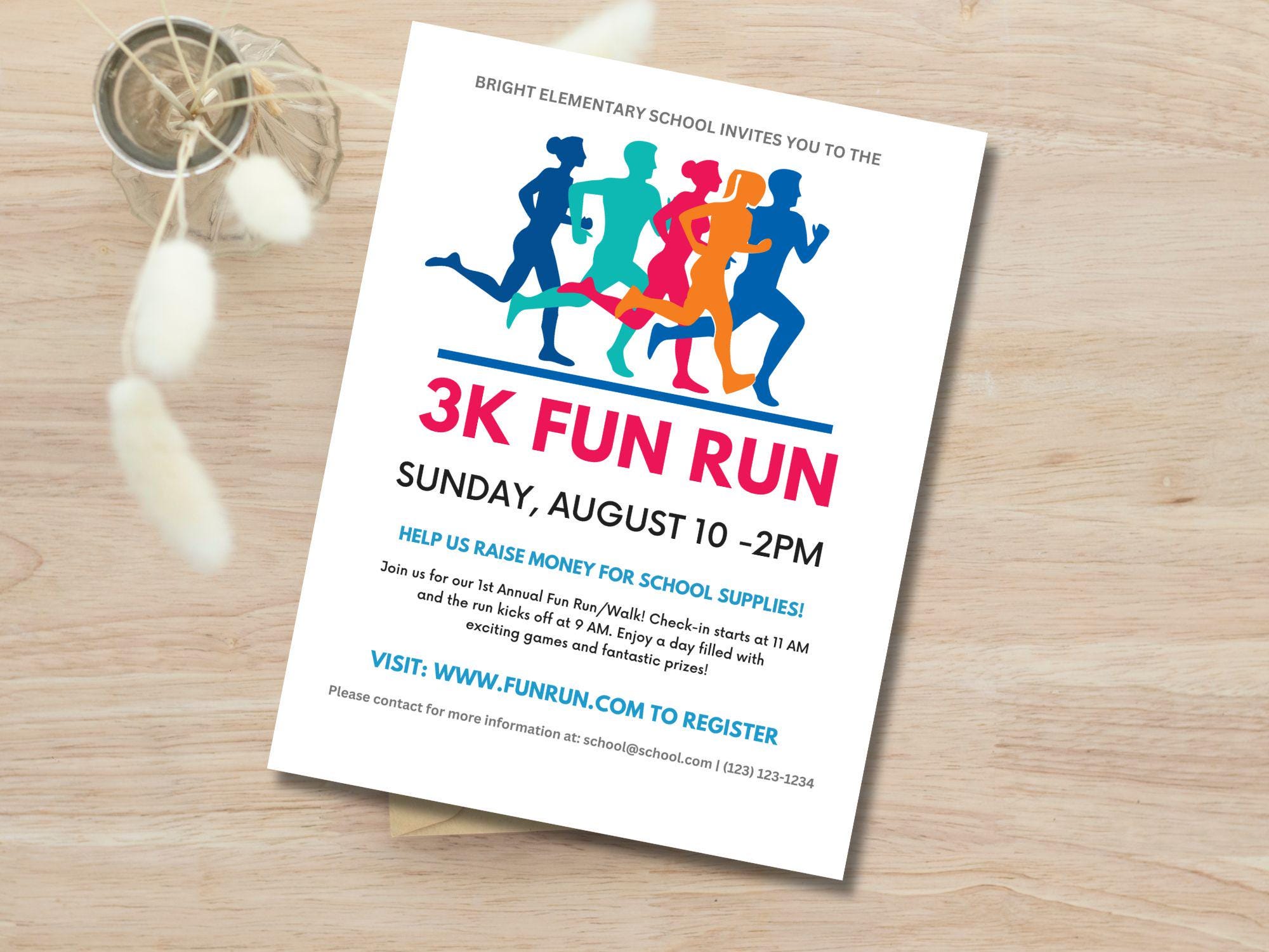 Run Invitations EDITABLE Color Run Invitation Flyer, School Community Fundraiser Event ...