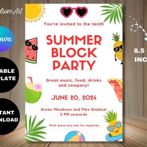 Modèle de Flyer pour une fête de quartier, invitation à une soirée barbecue de quartier modifiable, toile