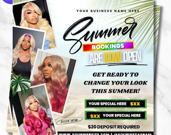 Summer Booking Flyer | DIY Braids Booking Flyer | Braids Summer Sale Flyer | Summer Deals Flyer | Editable Canva Template | Instant Download