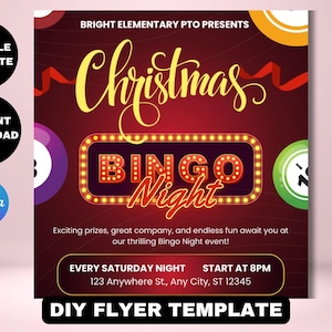 Modello di volantino per la serata del bingo di Natale: raccolta fondi per la chiesa (download digitale)