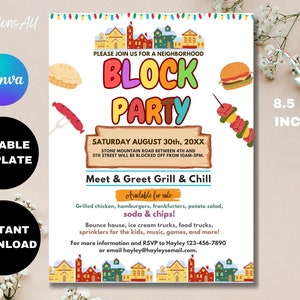 Modèle de Flyer pour une fête de quartier, invitation à une soirée barbecue de quartier modifiable, toile