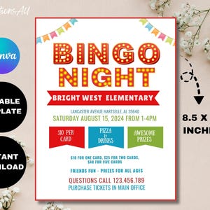 Editable Bingo Night Flyer Template: School Fundraiser Invite (Digital Download)