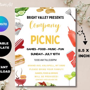 Company Picnic Flyer Editable Canva Template, Family Picnic fundraiser invitation, Customer Appreciation flyer