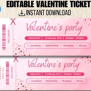 Bearbeitbare Valentinstag Veranstaltungskarte Überraschungsgeschenk Vorlage, Valentinstag Konzertkarte druckbar, Valentinstag Karte Überraschung