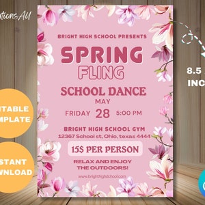 Spring Fling School Dance Flyer Invitation, Editable PTO PTA School Dance Event, Easter Event Party Invitation Template