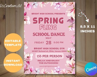 Spring Fling School Dance Flyer: Editable Easter Event Invitation (Digital Product)