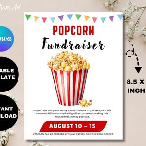 EDITABLE Popcorn Fundraiser Flyer, Printable PTA, PTO, School Church Popcorn Fundraiser Event, Team Sports Charity Printable Digital Invite