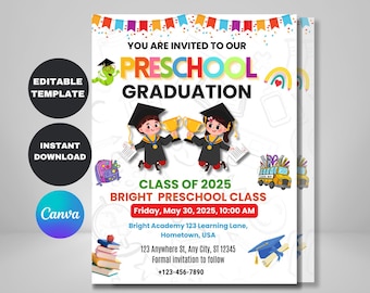 Preschool Graduation Invitation: Editable Pre-K Grad Announcement (Digital Download)