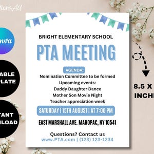 EDITABLE PTA Meeting Handout Flyer, School Fundraiser Event, Printable Volunteer Handout Digital Template Instant Download