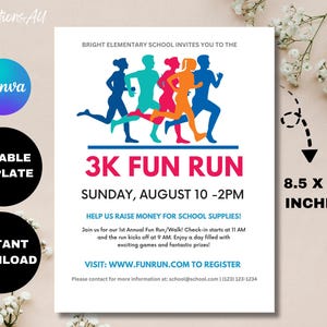 EDITABLE Color Run Invitation Flyer, School Community Fundraiser Event,Race Charity School Benefit, Printable