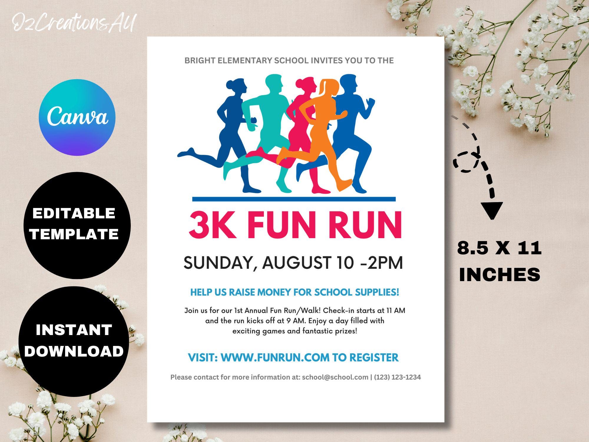 Run Invitations EDITABLE Color Run Invitation Flyer, School Community Fundraiser Event ...