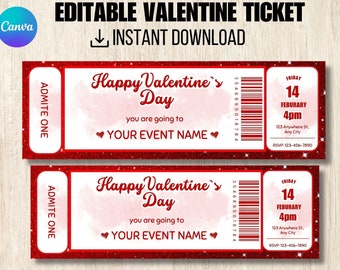 Valentine&#39;s Day Ticket, Editable VValentine Coupon, Surprise Gift Ticket, Event Ticket Template, Valentine Voucher, Instant Download