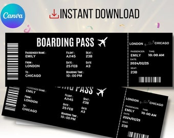 Editable Boarding Pass Template: Canva Airplane Ticket (Instant Download)