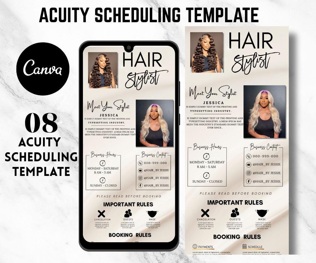 Hair Stylist Acuity Scheduling Template | Hair Booking & Scheduling Site Template | DIY Acuity Template for Hair Professionals