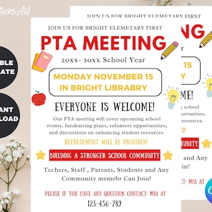 PTO PTA Meeting Flyer, PTO/Pta Information Meeting Flyer, Editable Template for Back To School Meeting Flyer, Canva Editable Template