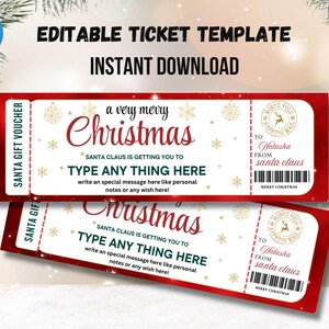 Christmas Ticket template | gift voucher | Santa gift | Editable Instant Download | Gift Certificate Template | Holidays Gift Voucher