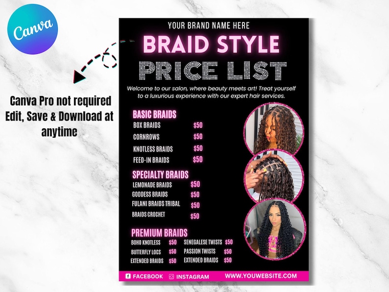 Braids Pricelist, DIY Flyer Template Design, Hair Styles Braiding Price ...