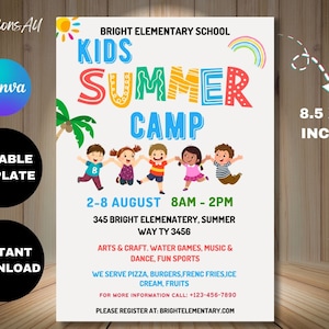 Volante editable para campamento de ciencias de verano para niños, póster de verano, invitación para campamento, festival de verano, plantilla imprimible, descarga instantánea.
