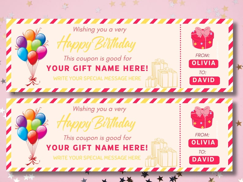 Printable Birthday Coupon Template, Birthday Gift Certificate, Editable ...