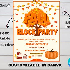 Fall Block Party Flyer Template: Editable Autumn Event Invite (digital ...