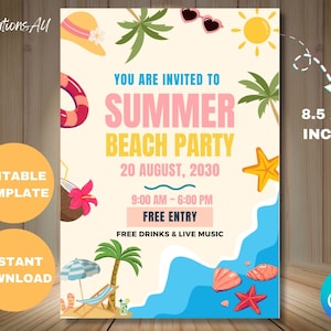 Summer Party Flyer, DIY Flyer Template Design, Pool Party Invite Flyer, Summer Break Party Flyer, Summer Event Flyer