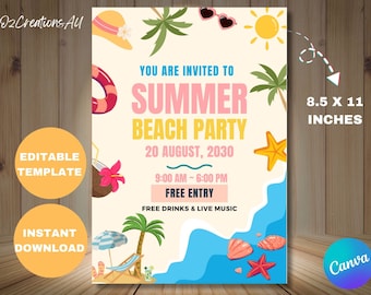Flygblad för sommarfest, mall för gör-det-själv-flyer, flygblad för inbjudningar till poolparty, flygblad för sommarlovsfest, flygblad för sommarevenemang