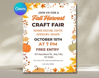 Editable Fall Harvest Craft Fair Flyer Template (Instant Download)