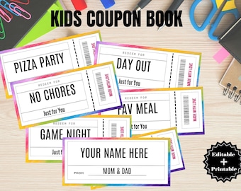 Kids Coupon Book, Printable Coupon Book for Kids, Reward Coupons for Kids, Editable Kids Coupon Book, Birthday Coupon Book