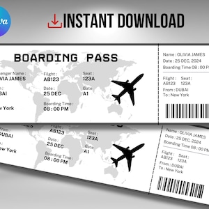 Bearbeitbare Bordkartenvorlage, Canva Bordkarte, anpassbare Flugtickets, sofortiger Download, Flugticket-Geschenkkarte