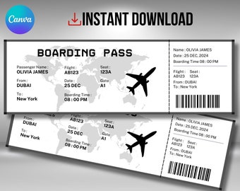 Editable Boarding Pass Template: Canva Airplane Ticket Gift (Digital Download)