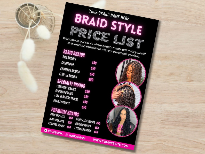 Braids Pricelist, DIY Flyer Template Design, Hair Styles Braiding Price ...