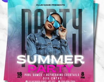 Editable Summer Party Flyer: DIY Pool Party Invitation Canva Template