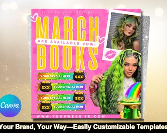 March Booking Flyer, March Flyer, St.Patricks Day Flyer, Book Now Flyer, March Madness Flyer, MUA, Lashes, Nails, Hair, Braid